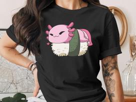 Cute Sushi Axolotl T-Shirt, Japanese Anime Gift, Kawaii Anime Sushi Shirt, Cute Japan Manga Art S