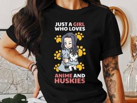 Anime Girl and Husky T-Shirt, Cute Dog Lover Tee, Unisex Anime Graphic Shirt, Kawaii Husky Apparel, Gift for Pet Owners XL