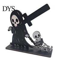 Realistic Halloween Patterns Table Sign, Spooky Ghost Grim Reaper Black Cat Pumpkin Scarecrow Indoor Decor Wooden Tabletop Centerpiece for Holiday D