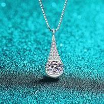 Sterling Moissanite Waterdrop Pendant Necklace Women Geometric Drop Design Cross Chain Lightweight Chic Jewelry 925 Sterling Silver