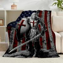 1PC Knightly Valor And Patriotism Flannel Blanket Gift, Suitable for Both Men And Women, Soft Ideal for Beds And Sofa, Birthday Or Christmas Gift 75x90cm