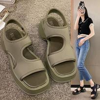 Fashion New Matsuke Thick Sole Sports Sandals for Women Summer New Elastic Cloth Open Toe Footwear Beach Roman Sandals for Women 35 žalia