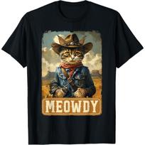 Meowdy Funny Country Side Cat Hat Vintage Cowboy Cat Lovers T-Shirt S juoda
