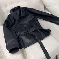 Lapel waist leather jacket women's short spring new small pu leather jacket top S 80-50 kg juoda