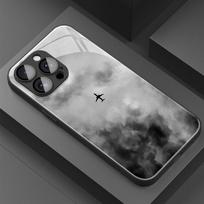 Minimalistinis tamsaus debesies lėktuvo rašto grūdinto stiklo telefono dėklas, skirtas iPhone 11 12 13 14 15 16 17 Pro Max 17Air 7 8 Plus XS X Dangtelis iPhone 8 Plus