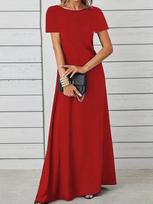 2025 Women's Slim Soft Round Neck Solid Color Short Sleeve Dress - Versatile Everyday Style M juoda