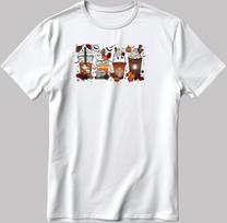 Halloween Skeleton Coffee Cups Horror Scream Short Sleeve White-Black Men's / Women's T-Shirt E105 4XL