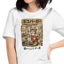 Japanese Cat Burger Shop Tee | Kawaii Anime Food Art Graphic Shirt 2XL