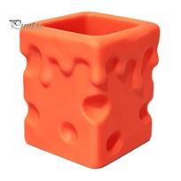 Pen Brush Holder 3D Printed Cheese Holder, Melting Cube Pencil Storage Office Desk Accessory Container, Makeup Stationery Organizer Box for oranžinė