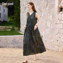 Women's Elegant Printed V-Neck Sleeveless Dress XXL