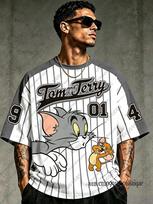 Summer Classic Cartoon Tom&Jerry Print Football Jerseys For Men Women Casual O-neck Patchwork Short Sleeve Tees Man Sports Tops XXS