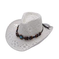 Mexico Sombreros Carbonization Hollowed Summer Beach Sun West Panama Paper Hat Striped Ribbon Adjustable Unisex Adult Outdoor Adult one-size