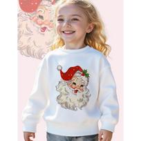 European sizes Kids Jolly Santa Claus: A Festive Christmas Illustration Print Long Sleeve Crewneck Sweatshirt - Soft Casual Pullover Top 110 balta