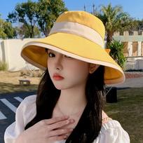 Korean Style Sunscreen Fisherman Hat Anti-UV Bow Bucket Hat Fashion Wide Brim Sun Hat  Girl geltona