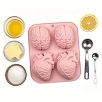 4-Cavity Heart and Brain Silicone Mold, Reusable Baking Mold for Cake, Jelly, Ice, and DIY Crafts