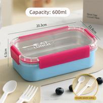 304 Stainless Steel Bento Box with Fork Spoon Food Container New Divided Lunch Box  For Meal Prep B