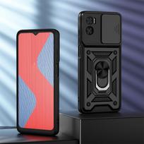 Atsparus smūgiams šarvų dėklas, skirtas Motorola MOTO E22 E22i E13 4G Slide Camera Objektyvo apsauga Magnetinis žiedo laikiklis Telefono galinis dangtelis, skirtas MOTO G53 G73 G13 G23 for MOTO E13 4G juoda