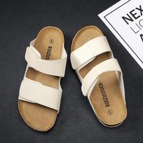 2024 New Summer Men's Cork Slippers Casual Beach Double Buckle Anti Slip Outer Matte Leather Casual Slippers Size 39-45 39 balta