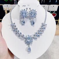 Adjustable Waterdrop Pendant Zirconia Necklace Earrings Women New Silver Color Bridal Wedding Fashion Jewelry Set Party Gifts gray