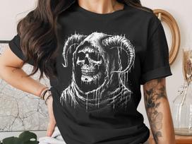 Gothic Skull T-Shirt, Horned Grim Reaper Tee, Dark Aesthetic Apparel, Macabre Grunge Art Top, Alt Fashion Occult Wear, Horror Fan Gift 2XL