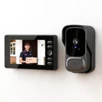 4.3Inch Smart Video Outdoor Waterproof Doorbell with 480P Night Vision 2 Way Audio Intercom Battery Powered Security Door Phone (Black,Wi-Fi&Two-Way Intercom) juoda