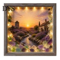Ambient Warm Light Frame LED Photo Frame, Up Picture Wooden Night with Pastoral Style Wall Art Scenic Print, Soft Lighting for Bedroom Living