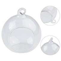 Clear Glass Hanging Ball Vase for Succulent Plants and Candle Holders with Open Mouth and Flat Bottom for Decorative Use