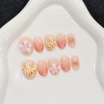 Qianya Handmade 3D Carved Press on Nails Almond Fake Nails Set 10Pcs  Custom 20 g&L