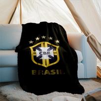 1PC Brazilian Football Emblem Printed Soft Flannel Blanket Throw for Adult Bedroom Living Room Sofa Camping Travel Fan gifts Christmas Gifts 75x90cm