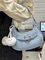 Retro žvaigždės džinsinis rankinis krepšys per petį su kniedžių detalėmis - Naujas karštas merginos stilius džinsinio mėlyna spalva