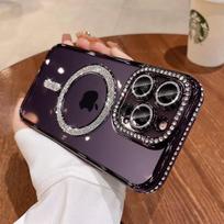 Applicable To IPhone16 Case, Apple 15promax Glitter Magnetic 13 Electroplated Glitter 14 Light Luxury Protective Case Apple 16 violetinė