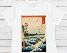 Ukiyo-e Wave T-Shirt: Hiroshige Fuji Mountain Woodblock Art 4XL