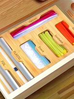 Bamboo-Sealer Bag Organizer for Kitchen Drawer Plastic Wrap Organizer