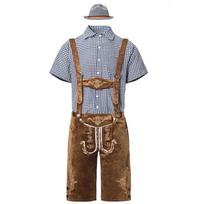 L Oktoberfest Costume Classic Men's Plaid Shirt and Overalls Cowboy Hat Set Halloween Carnival Party Costume Waiter Maid Uniform M