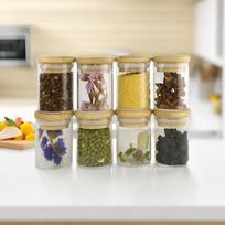 6pcs Set Airtight Leakproof Food Kitchen Spice Coffee Pasta Honey Storage Borosilicate Glass Jar Container Bamboo Wooden Lid 200ml gryna