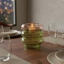 Vase Candle Holder 2in1 Design Circular Glass Decorative Centerpiece Home Decor for Tabletop, Green Pink