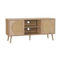 Meuble TV décor bois et cannage arrondi 2 portes 120cm EVA