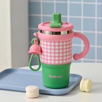 New Small Ice Bula Cup Fashion Plaid Stainless Steel Thermos Cup Girls High Appearance Level Straw Cup Large Capacity Double Drink Cup 600ML