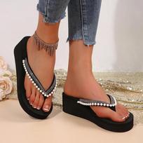 Fashion Fashion Women Flip Flops Patchwork Clip-Toe Wedges Ladies Slippers Summer Women Shoes Outdoor Non-Slip Slides Sandalias De Mujer 36 juoda