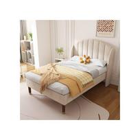 Lit rembourré - MUVOE - 90x200 cm - Velours beige - Sommier à lattes - 1 place smėlis