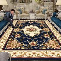 Prabangus didelis svetainės kilimas Neslystantis gėlių raštas Mėlynas sofos stalo kilimėlis Kraštinė dizainas Minkštas poilsio kilimas Skalbiamas mašinoje Flanelė 60x90cm