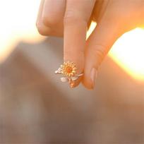 Chunky Silver Plated Spinning Fidget Rings for Women Cubic Zirconia Sunflower Bee Anxiety Ring Anti-stress Rotating Jewelry Gift