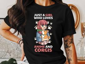 Anime Girl Corgi T-Shirt, Manga Dog Lover Tee 4XL