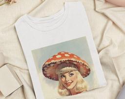 Vintage Mushroom Girl T-Shirt: Trippy Fungi Graphic Tee 2XL