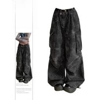 Gotinės Džinsai Moterims Grunge Abi Y2K Džinsinės Krovinių Kelnės Goblin Core Punk Laisvos Kelnės XS juoda