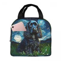 A Cocker Spaniel Puppy Starry Night Insulated Lunch Bag for Women Children Portable Food Boxes Thermal Lunch Box Tote One Size