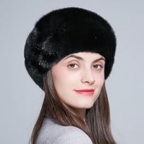 Mink Fur Winter Hats Women Real Mink Fur Berets Warm Genuine Fur Caps With Flower New Female Hat
