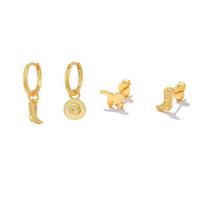 Fashion 925 Sterling Silver Cowboy Hat Boots Horse Double Line Gold Plated Hoop Earrings Set Star Eye Diamond Stud Earrings