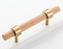 Šiaurietiško stiliaus minimalistinė buko medienos spintos ar stalčiaus rankenėlė su ilgu žalvariniu traukikliu, natūralaus medžio stiliumi (as the picture,knobs)