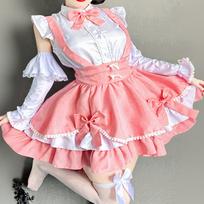 Sweet Pink Lolita Dress Maid Cosplay Costumes Lolita Bunny Role Play Halloween Uniform M white